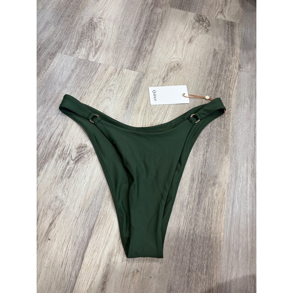 New Quince Italian High-Leg Ring Bikini Bottom Palm Green Womens Size Medium